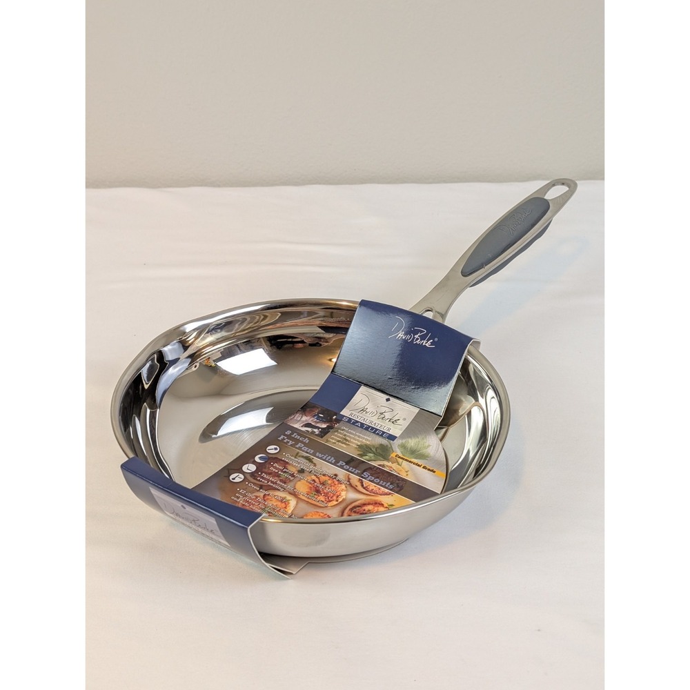 David Burke 8 Inch Stainless Steel Fry Pan with Pour Spouts Restaurateur Stature